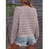 imageSHENHE Womens Crochet Hollow Out Drop Shoulder Scoop Neck Long Sleeve Sweater TopDusty Pink