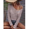 imageSHENHE Womens Crochet Hollow Out Drop Shoulder Scoop Neck Long Sleeve Sweater TopDusty Pink