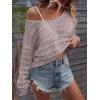 imageSHENHE Womens Crochet Hollow Out Drop Shoulder Scoop Neck Long Sleeve Sweater TopDusty Pink