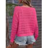 imageSHENHE Womens Crochet Hollow Out Drop Shoulder Scoop Neck Long Sleeve Sweater TopHot Pink
