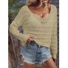 imageSHENHE Womens Crochet Hollow Out Drop Shoulder Scoop Neck Long Sleeve Sweater TopKhaki