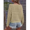 imageSHENHE Womens Crochet Hollow Out Drop Shoulder Scoop Neck Long Sleeve Sweater TopKhaki