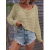 imageSHENHE Womens Crochet Hollow Out Drop Shoulder Scoop Neck Long Sleeve Sweater TopKhaki