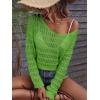 imageSHENHE Womens Crochet Hollow Out Drop Shoulder Scoop Neck Long Sleeve Sweater TopOlive Green