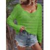 imageSHENHE Womens Crochet Hollow Out Drop Shoulder Scoop Neck Long Sleeve Sweater TopOlive Green