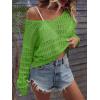 imageSHENHE Womens Crochet Hollow Out Drop Shoulder Scoop Neck Long Sleeve Sweater TopOlive Green