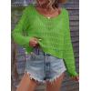 imageSHENHE Womens Crochet Hollow Out Drop Shoulder Scoop Neck Long Sleeve Sweater TopOlive Green