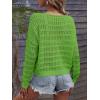 imageSHENHE Womens Crochet Hollow Out Drop Shoulder Scoop Neck Long Sleeve Sweater TopOlive Green