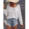 imageSHENHE Womens Crochet Hollow Out Drop Shoulder Scoop Neck Long Sleeve Sweater TopWhite