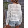 imageSHENHE Womens Crochet Hollow Out Drop Shoulder Scoop Neck Long Sleeve Sweater TopWhite