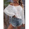 imageSHENHE Womens Crochet Hollow Out Drop Shoulder Scoop Neck Long Sleeve Sweater TopWhite