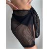 imageSHENHE Womens Crochet Sarong Wraps Coverup Tie Side Sheer Swimsuit Beach Cover Up SkirtBlack