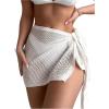 imageSHENHE Womens Crochet Sarong Wraps Coverup Tie Side Sheer Swimsuit Beach Cover Up SkirtWhite