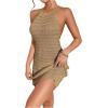 imageSHENHE Womens Hollow Out Cover Up Dress Tie Backless Halter Neck Sleeveless Beach SwimsuitKhaki
