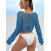 imageSHENHE Womens Hollow Out Crochet Beach Cover Up Sheer Long Sleeve Crop Beach TopBlue