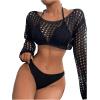 imageSHENHE Womens Hollow Out Crochet Beach Cover Up Sheer Long Sleeve Crop Beach TopCropped Black