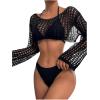 imageSHENHE Womens Hollow Out Crochet Beach Cover Up Sheer Long Sleeve Crop Beach TopCropped Black