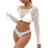 imageSHENHE Womens Hollow Out Crochet Beach Cover Up Sheer Long Sleeve Crop Beach TopCropped White
