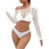 imageSHENHE Womens Hollow Out Crochet Beach Cover Up Sheer Long Sleeve Crop Beach TopCropped White