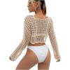 imageSHENHE Womens Hollow Out Crochet Beach Cover Up Sheer Long Sleeve Crop Beach TopKhaki