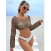 imageSHENHE Womens Hollow Out Crochet Beach Cover Up Sheer Long Sleeve Crop Beach TopOlive Green
