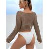 imageSHENHE Womens Hollow Out Crochet Beach Cover Up Sheer Long Sleeve Crop Beach TopOlive Green