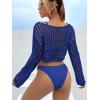 imageSHENHE Womens Hollow Out Crochet Beach Cover Up Sheer Long Sleeve Crop Beach TopRoyal Blue