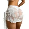 imageSHENHE Womens Lace Sheer Tie Side Cover Up Mini Skirt Loose See Through Beach SkirtWhite