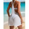 imageSHENHE Womens Racerback Mesh Swimsuit Cover Up Tie Strap Sleeveless Romper Shorts with PocketsWhite