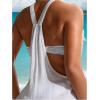 imageSHENHE Womens Racerback Mesh Swimsuit Cover Up Tie Strap Sleeveless Romper Shorts with PocketsWhite