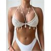 imageSHENHE Womens Sexy Crochet Coverup Top Open Back Halter Shell Beach Cover Up for SwimwearWhite