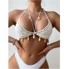 imageSHENHE Womens Sexy Crochet Coverup Top Open Back Halter Shell Beach Cover Up for SwimwearWhite