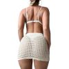 imageSHENHE Womens Solid Knit Drawstring Tie Front Beach Cover Up SkirtThigh Slit Apricot