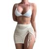 imageSHENHE Womens Solid Knit Drawstring Tie Front Beach Cover Up SkirtThigh Slit Apricot