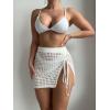 imageSHENHE Womens Solid Knit Drawstring Tie Front Beach Cover Up SkirtThigh Slit White