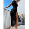 imageSHENHE Womens Swimsuit Cover Up High Slit Sheer Maxi Dress Sleeveless Bikini CoverupsBlack