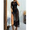 imageSHENHE Womens Swimsuit Cover Up High Slit Sheer Maxi Dress Sleeveless Bikini CoverupsBlack