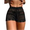 imageSHENHE Womens Crochet Cover Up Shorts Hollow Out Tie Front Sheer Beach Shorts CoverupsBlack