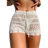imageSHENHE Womens Crochet Cover Up Shorts Hollow Out Tie Front Sheer Beach Shorts CoverupsDrawstring White