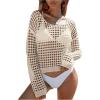 imageSHENHE Womens Crochet Hollow Out Drop Shoulder Cover Up Sheer Long Sleeve Beach TopBeige