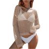 imageSHENHE Womens Crochet Hollow Out Drop Shoulder Cover Up Sheer Long Sleeve Beach TopKhaki