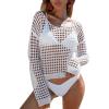 imageSHENHE Womens Crochet Hollow Out Drop Shoulder Cover Up Sheer Long Sleeve Beach TopWhite