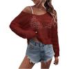 imageSHENHE Womens Crochet Hollow Out Drop Shoulder Scoop Neck Long Sleeve Sweater TopBurgundy