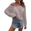 imageSHENHE Womens Crochet Hollow Out Drop Shoulder Scoop Neck Long Sleeve Sweater TopDusty Pink