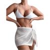 imageSHENHE Womens Crochet Sarong Wraps Coverup Tie Side Sheer Swimsuit Beach Cover Up SkirtWhite