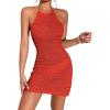 imageSHENHE Womens Hollow Out Cover Up Dress Tie Backless Halter Neck Sleeveless Beach SwimsuitBrick Red