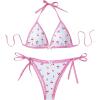 imageSHENHE Womens Plus Size Bikini Sets Cherry Print Plaid Colorblock Triangle 2 Piece SwimsuitPink
