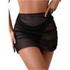 imageSHENHE Womens Ruched Beach Mini Skirt Swim Cover Up Skirt High Waist Sheer Coverup SkirtBlack