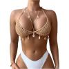 imageSHENHE Womens Sexy Crochet Coverup Top Open Back Halter Shell Beach Cover Up for SwimwearKhaki