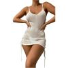 imageSHENHE Womens Sheer Swimsuit Cover Up Lace Up Tie Side Knit Mini Dress Beach CoverupsWhite